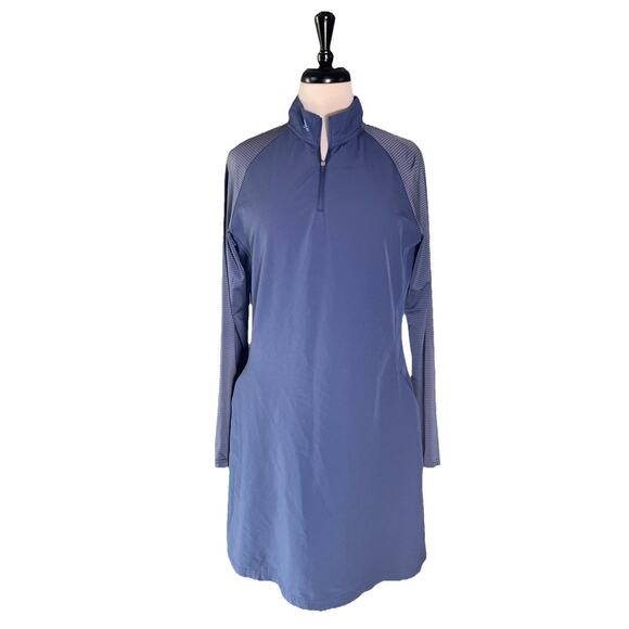 ADIDAS Warp Knit Quiet Blue Long Sleeve V Neck Golf Dress Women’s M EUC - Picture 1 of 6